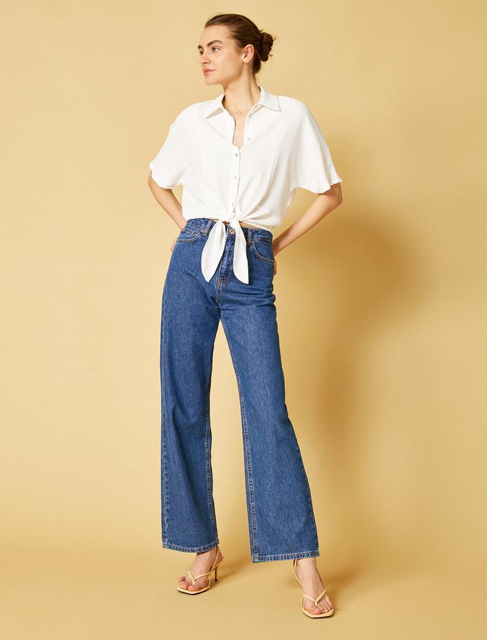  Belden Bağlamalı Gömlek Kısa Kollu