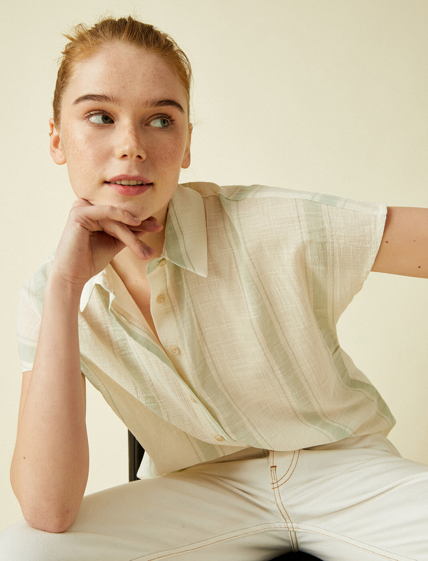   Kısa Kollu Gömlek Çizgili Pamuklu