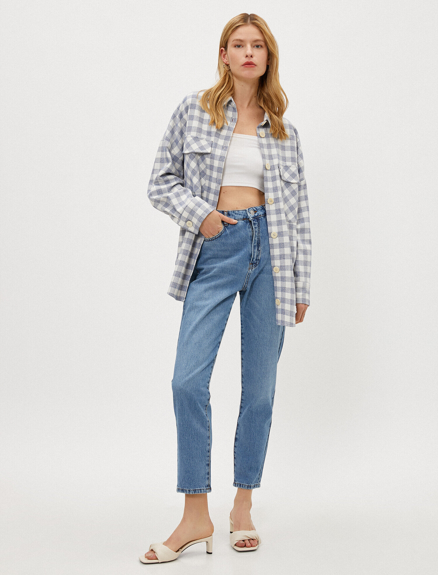   Kareli Gömlek Düğmeli Cepli