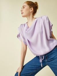 Vatkalı Bluz Drapeli Kısa Kollu