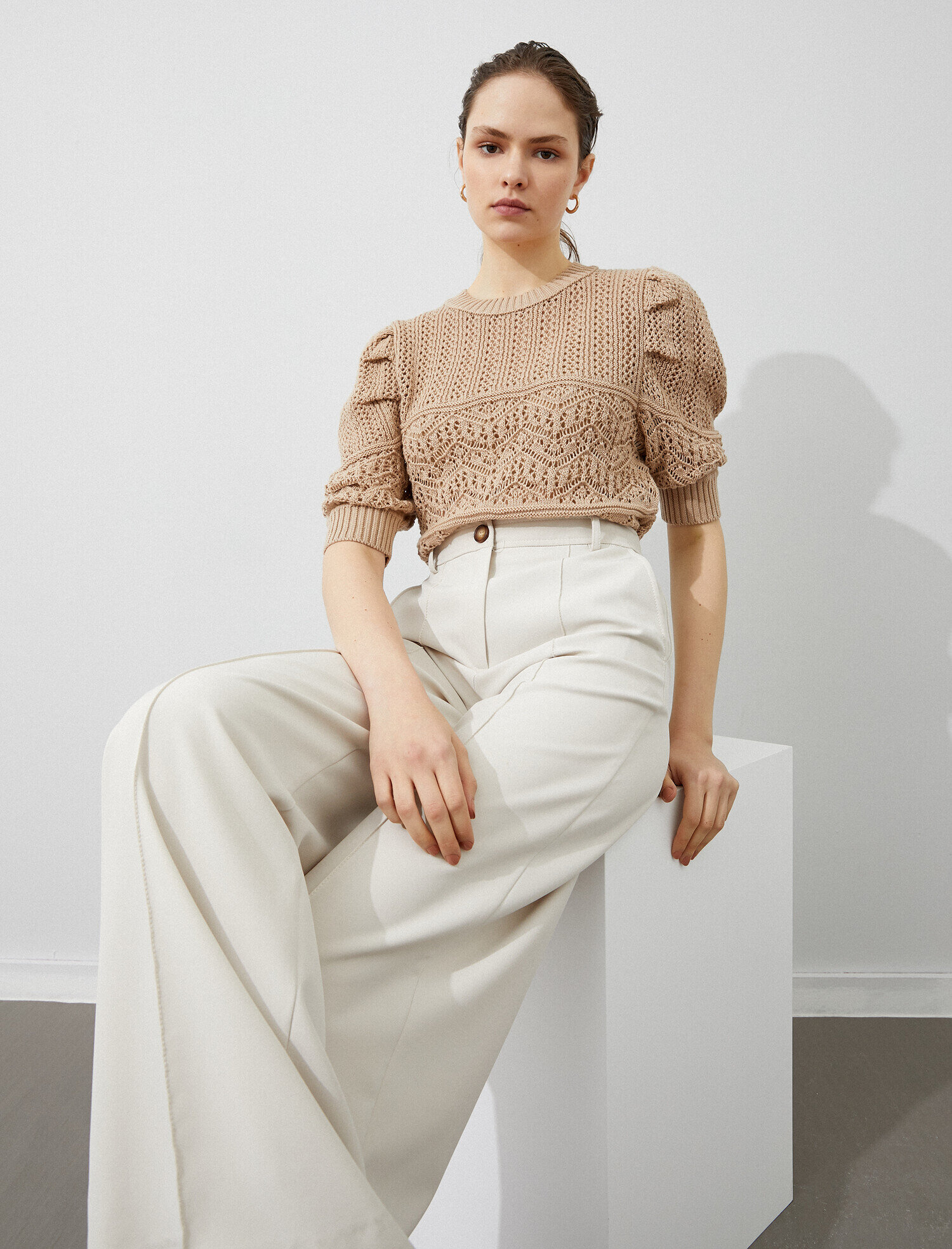   Bisiklet Yaka Triko Kazak 3/4 Kol Pamuklu