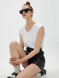 Vatkalı Tişört Kolsuz V Yaka Pamuklu