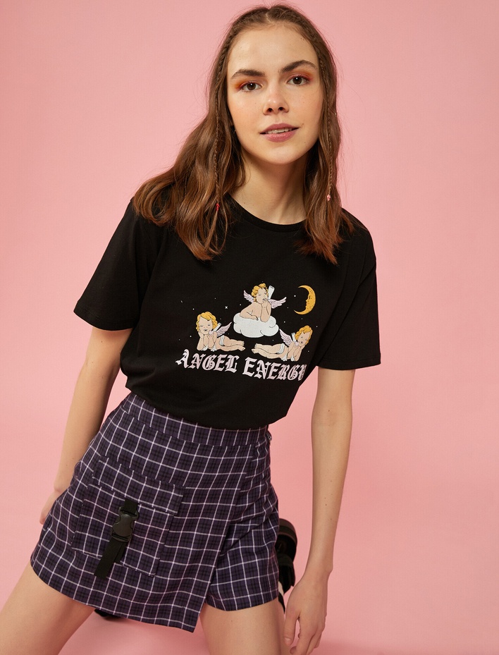  Baskılı Tişört Bisiklet Yaka Pamuklu