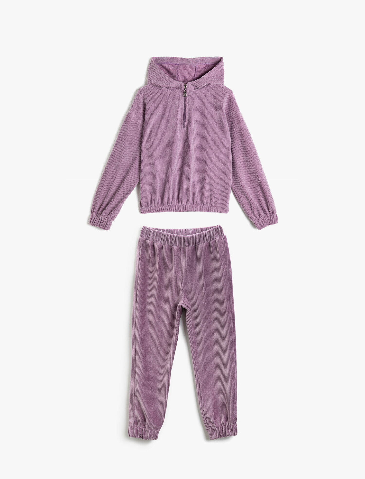  Kız Çocuk Kadife Kapüşonlu Fermuarlı Pamuklu Sweatshirt