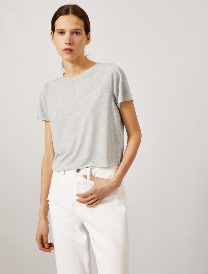  Crop Tişört Bisiklet Yaka Basic