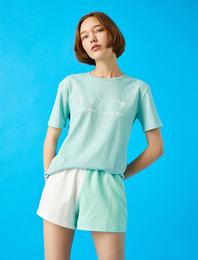 Baskılı Tişört Pamuklu Bisiklet Yaka