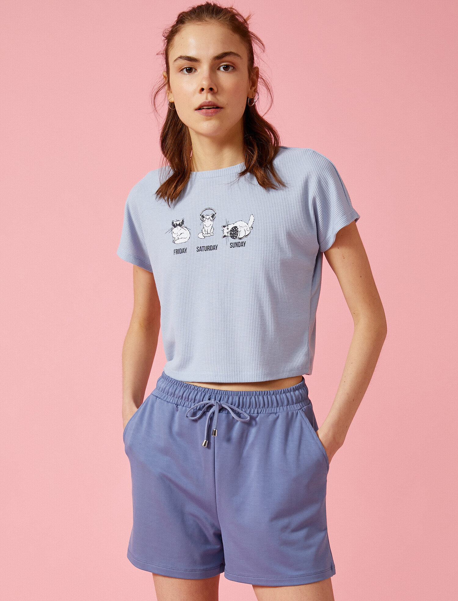   Bisiklet Yaka Tişört Baskılı Dokulu