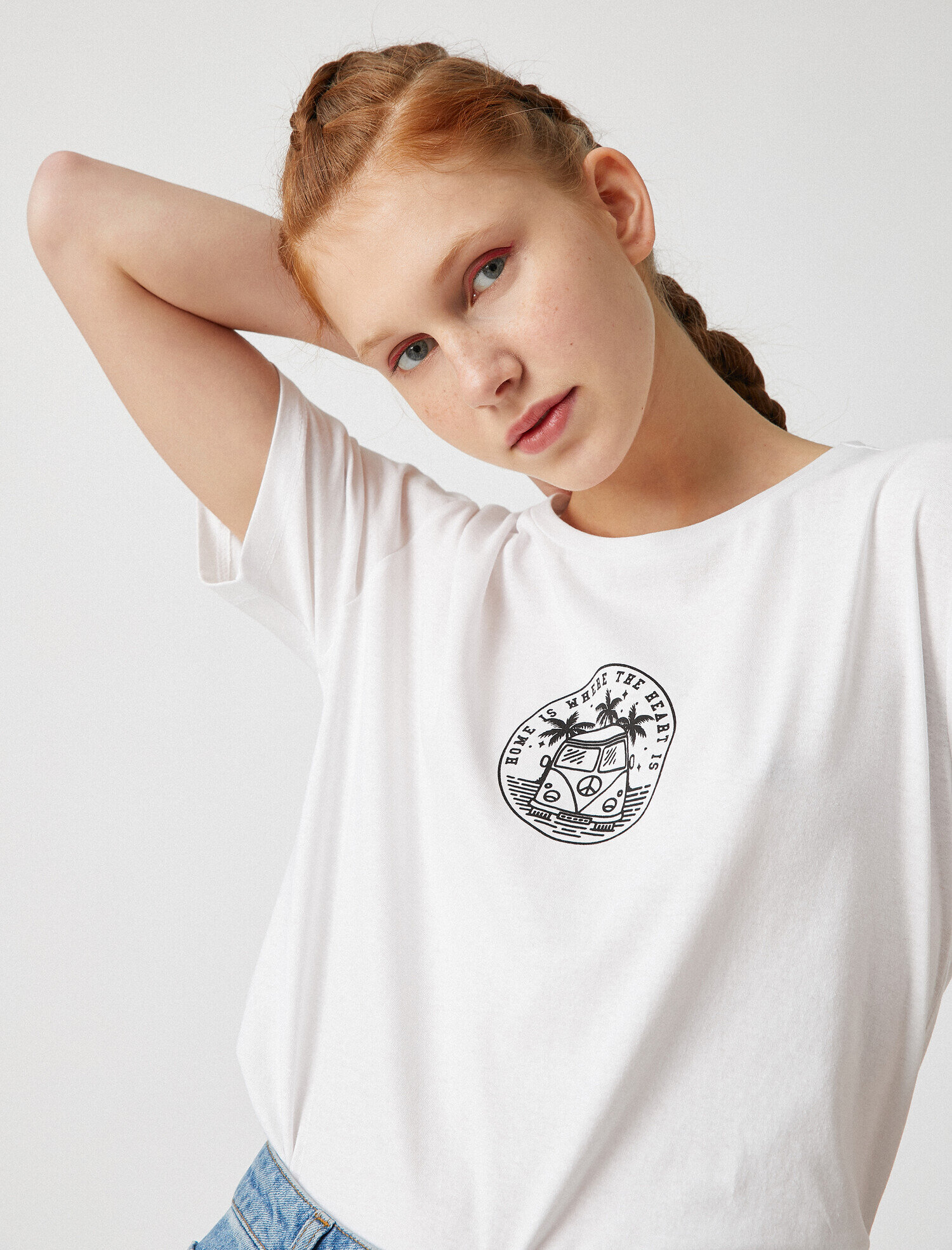   Yazılı Tişört Baskılı Kısa Kollu Bisiklet Yaka Pamuklu