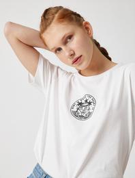 Yazılı Tişört Baskılı Kısa Kollu Bisiklet Yaka Pamuklu