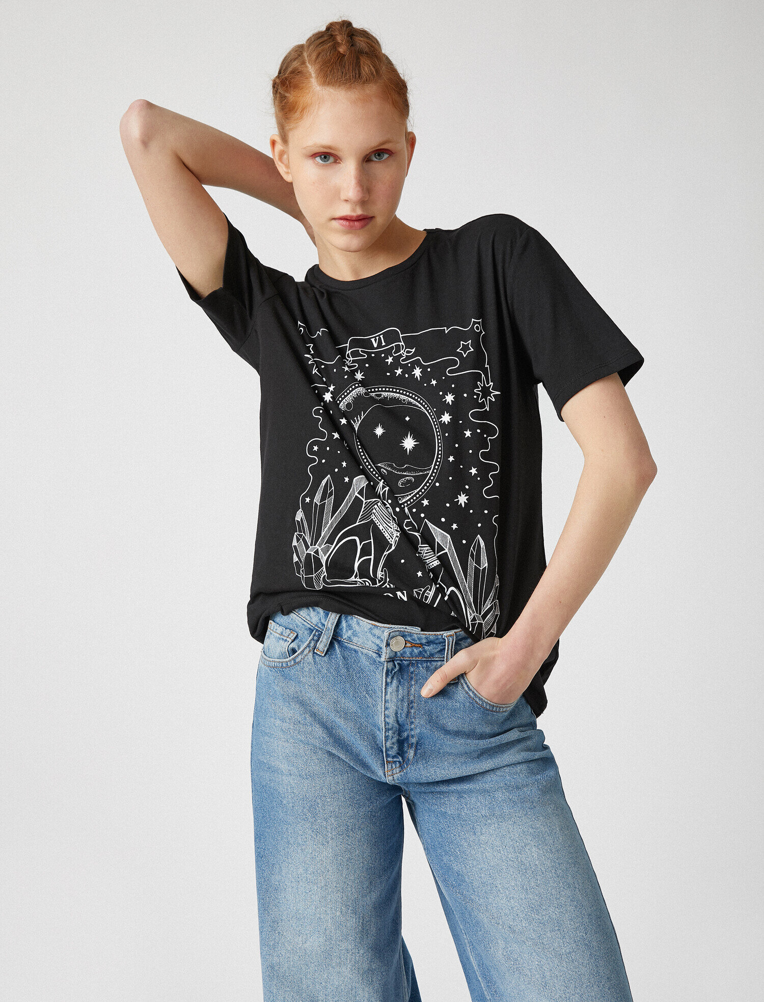   Kısa Kollu Tişört Baskılı Bisiklet Yaka Pamuklu