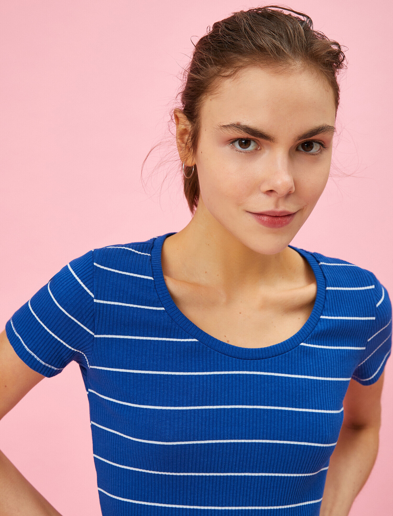   Çizgili Tişört Bisiklet Yaka