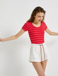 Çizgili Tişört Bisiklet Yaka