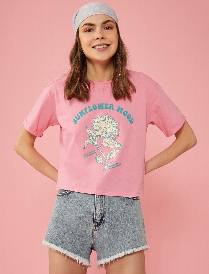  Baskılı Tişört Bisiklet Yaka