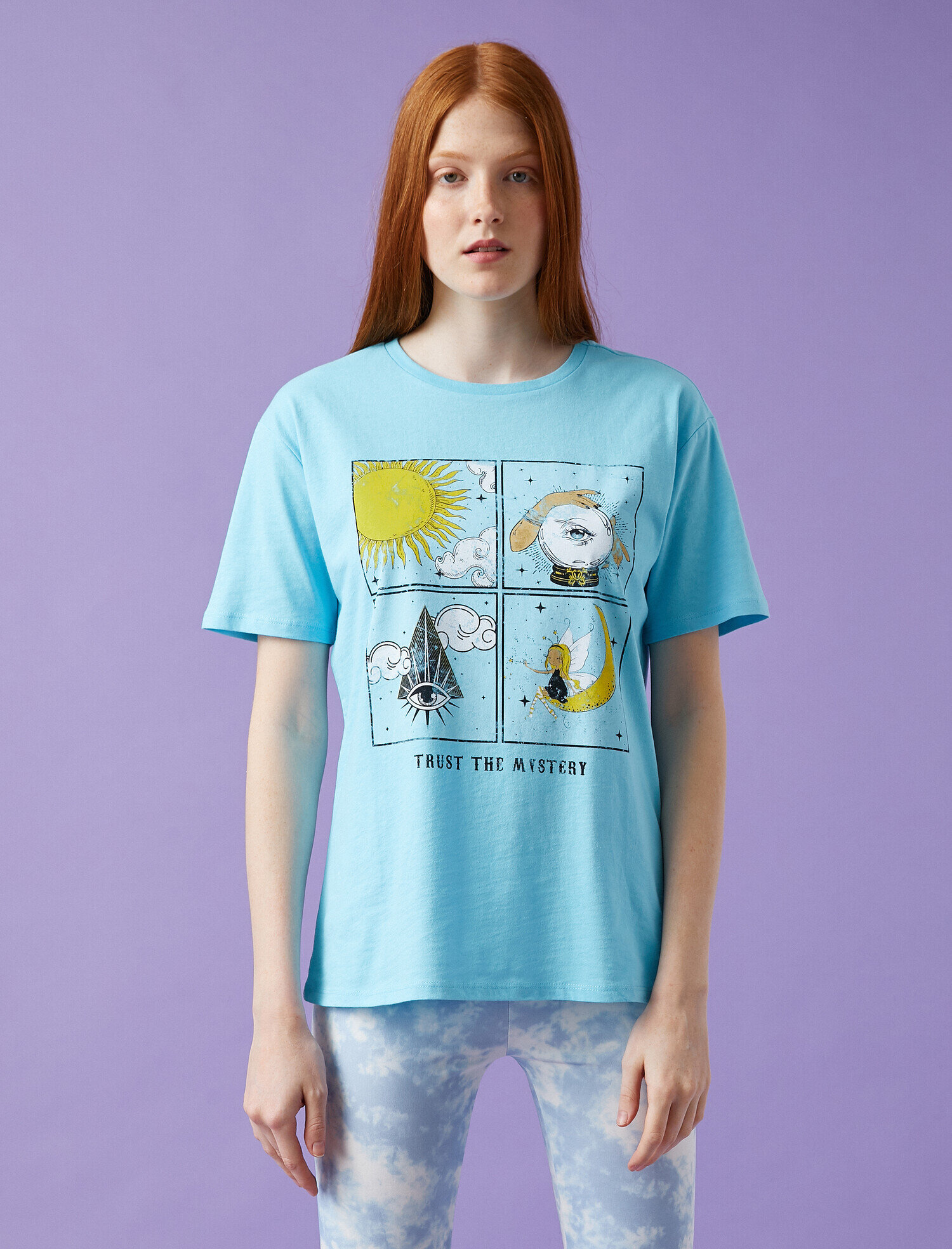   Baskılı Tişört Bisiklet Yaka Pamuklu