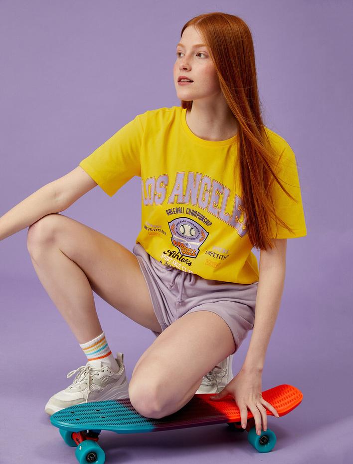  Baskılı Tişört Bisiklet Yaka Pamuklu