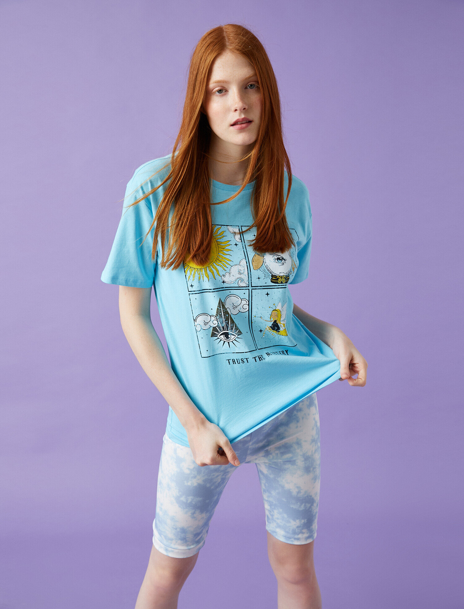   Baskılı Tişört Bisiklet Yaka Pamuklu