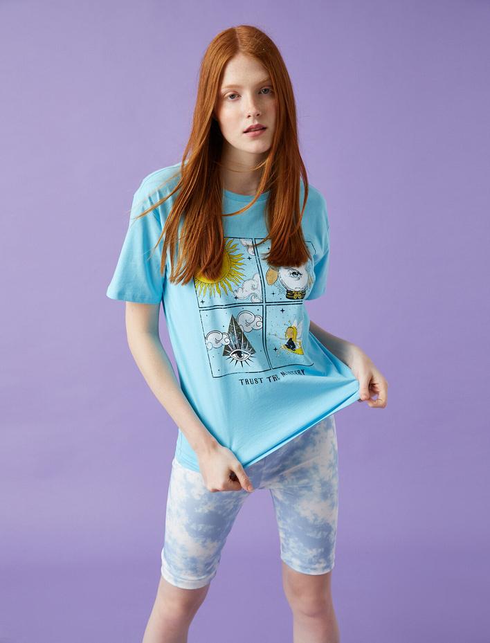  Baskılı Tişört Bisiklet Yaka Pamuklu