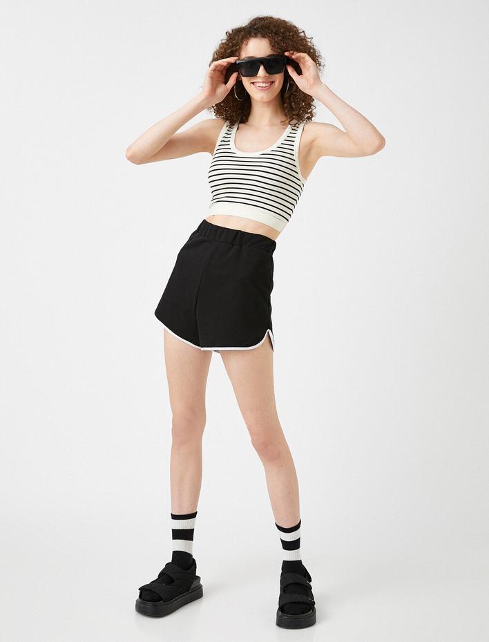  Şerit Detaylı Şort Pamuklu