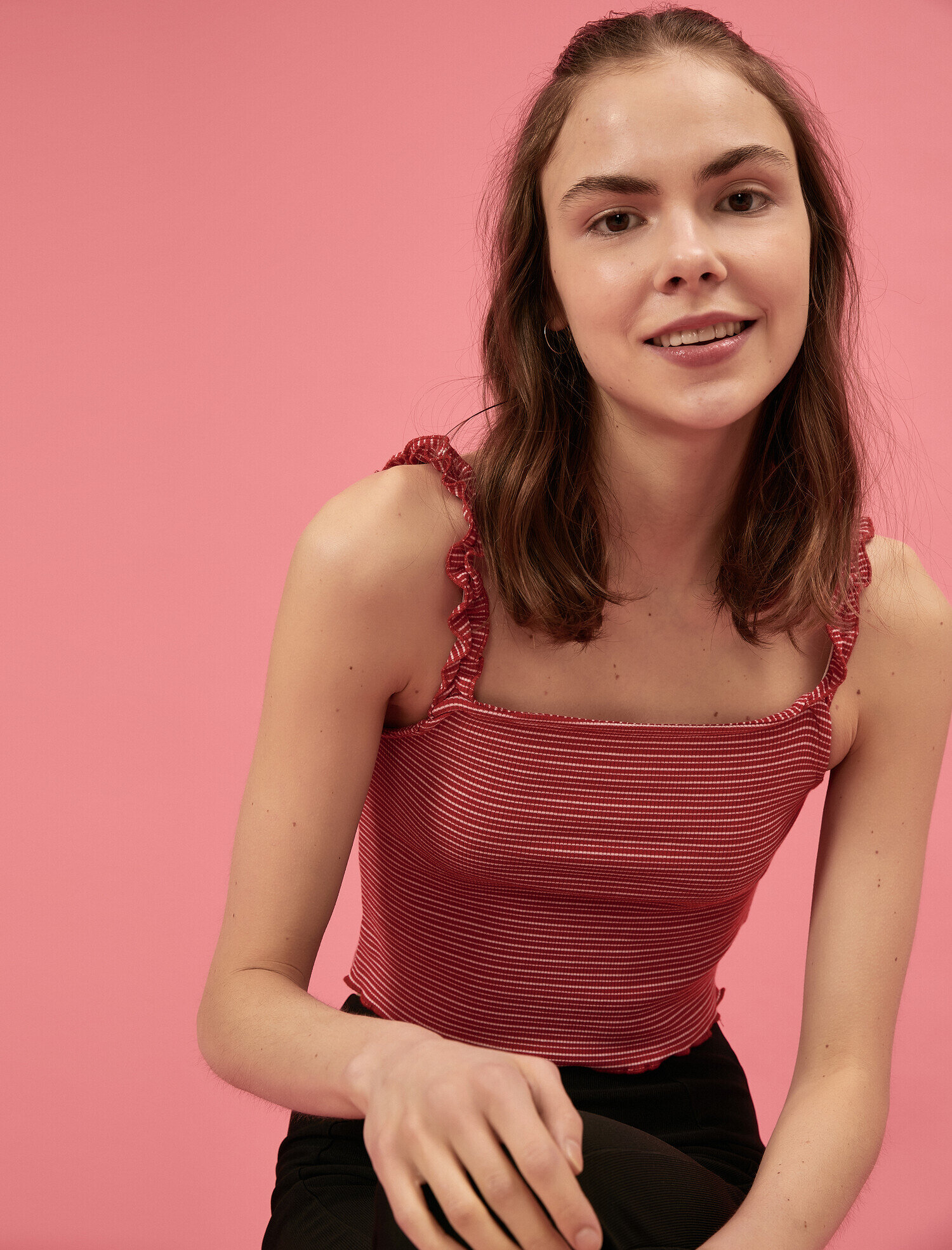   Çizgili Atlet Fırfır Detaylı