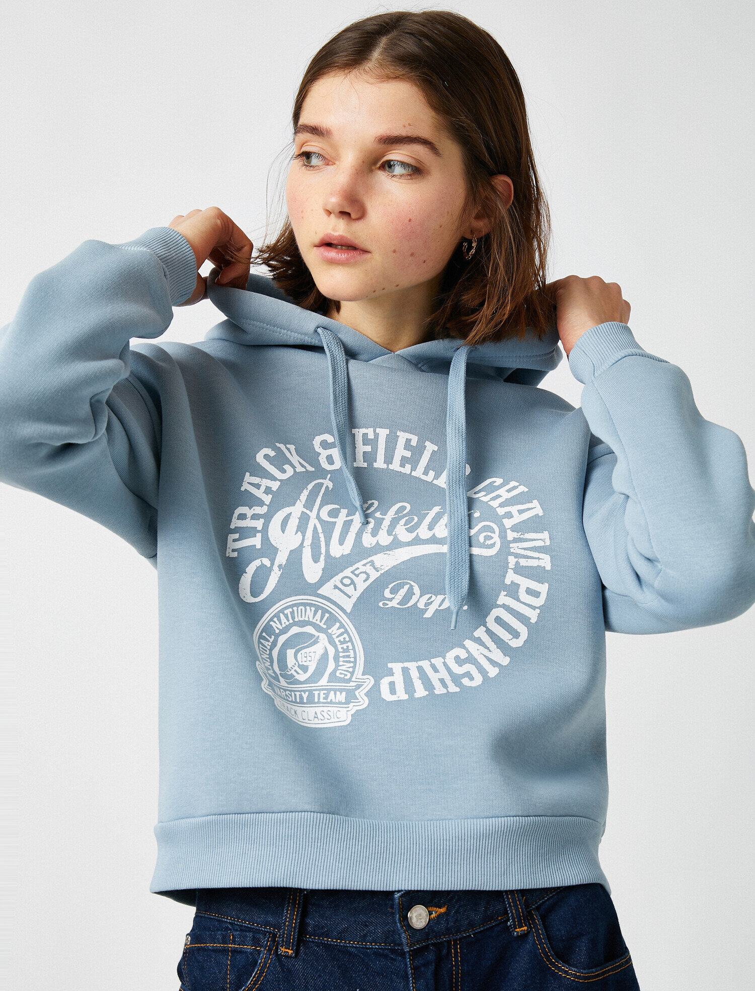   Pamuklu Kapüşonlu Yazılı Baskılı Sweatshirt