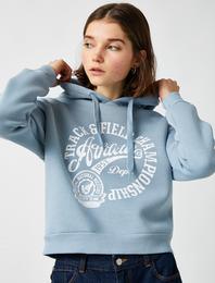 Pamuklu Kapüşonlu Yazılı Baskılı Sweatshirt