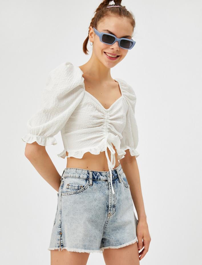  Crop Bluz Kısa Kollu