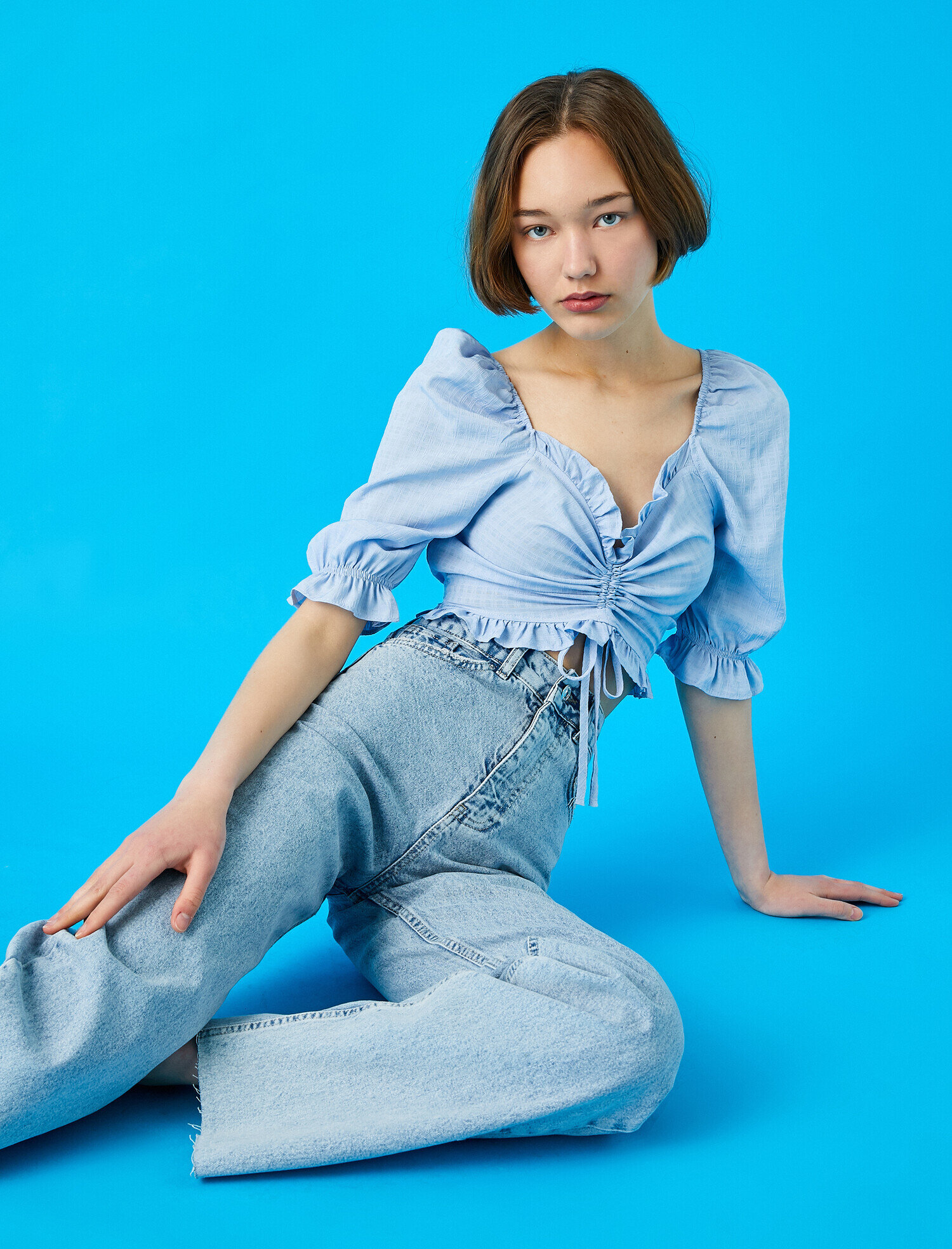   Crop Bluz Balon Kol Büzgülü