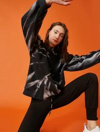 Oversize Sweatshirt Batik Desenli Pamuklu Dik Yaka