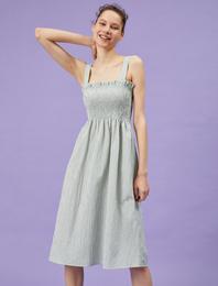 Kareli Elbise Askılı Pamuklu