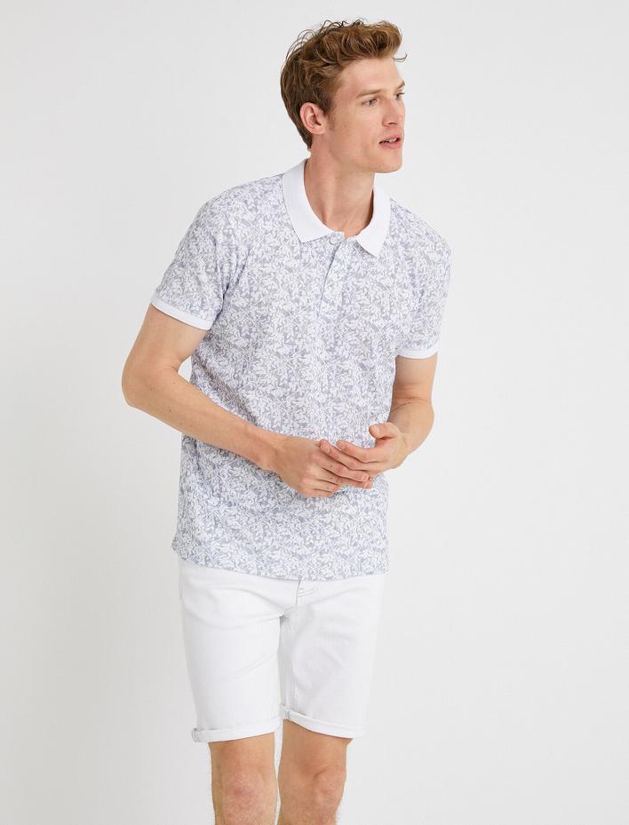  Polo Yaka Tişört Pamuklu Kısa Kollu Desenli Slim Fit