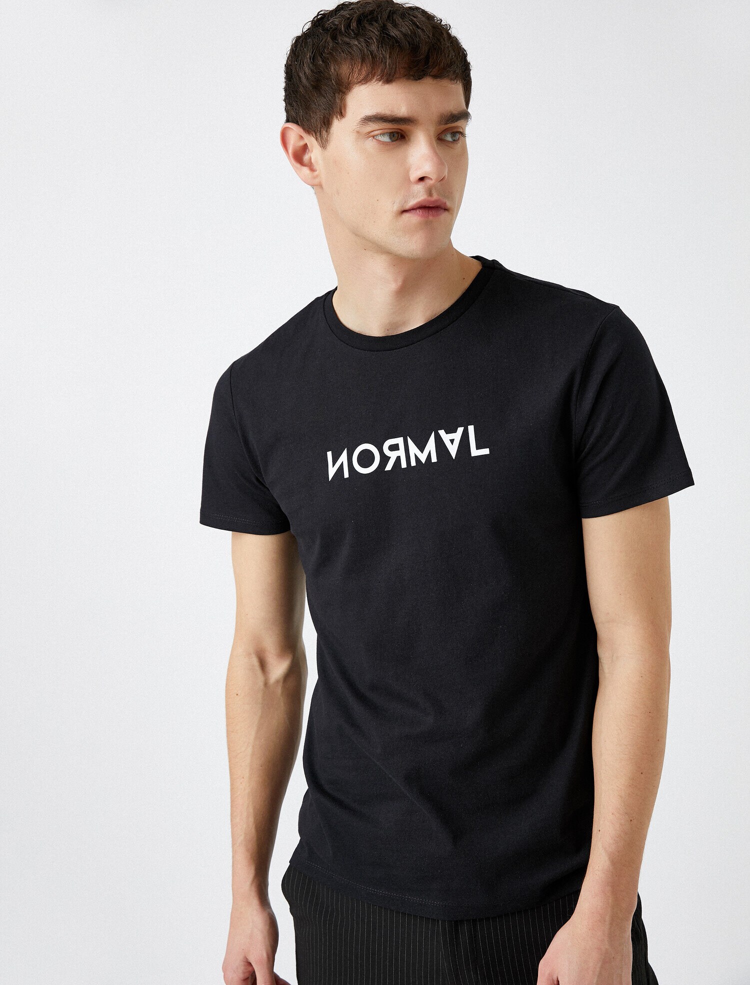   Yazılı Baskılı Tişört Kısa Kollu Bisiklet Yaka Pamuk