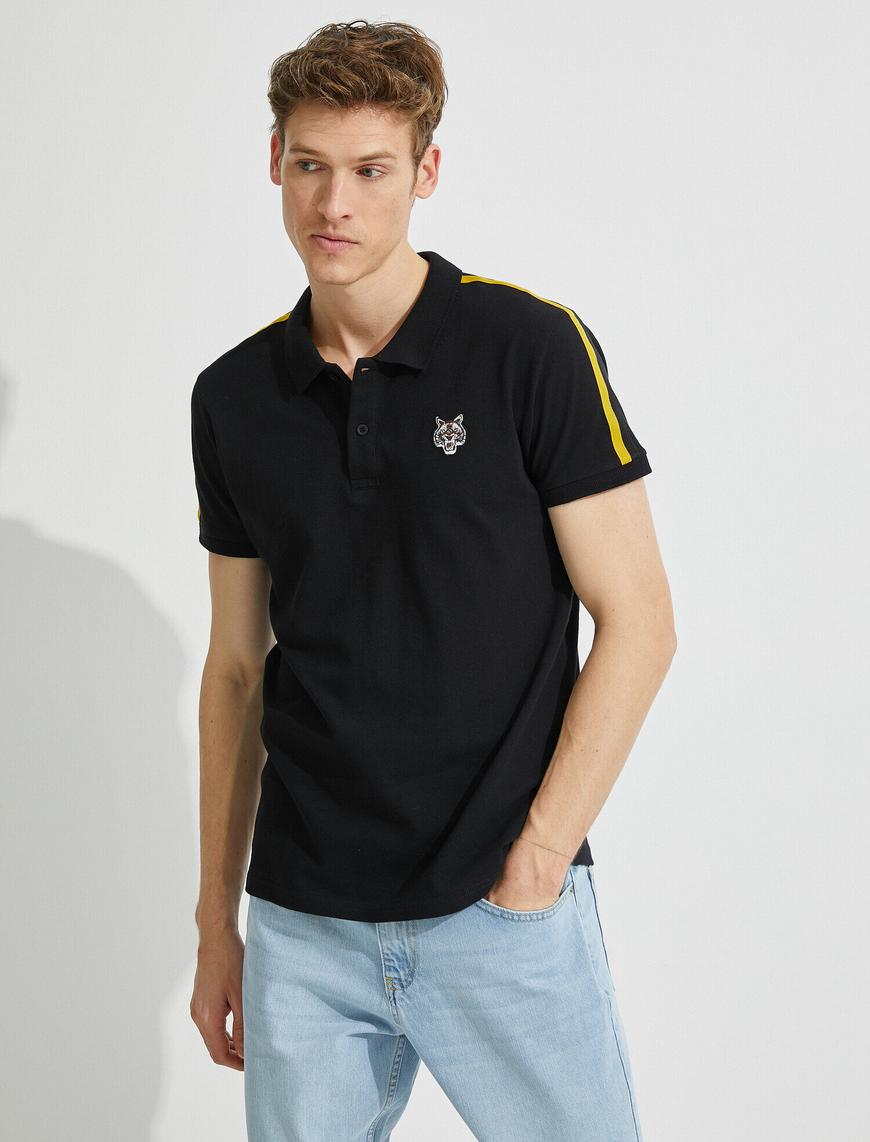   Polo Yaka Tişört Slim Fit Şerit Detaylı
