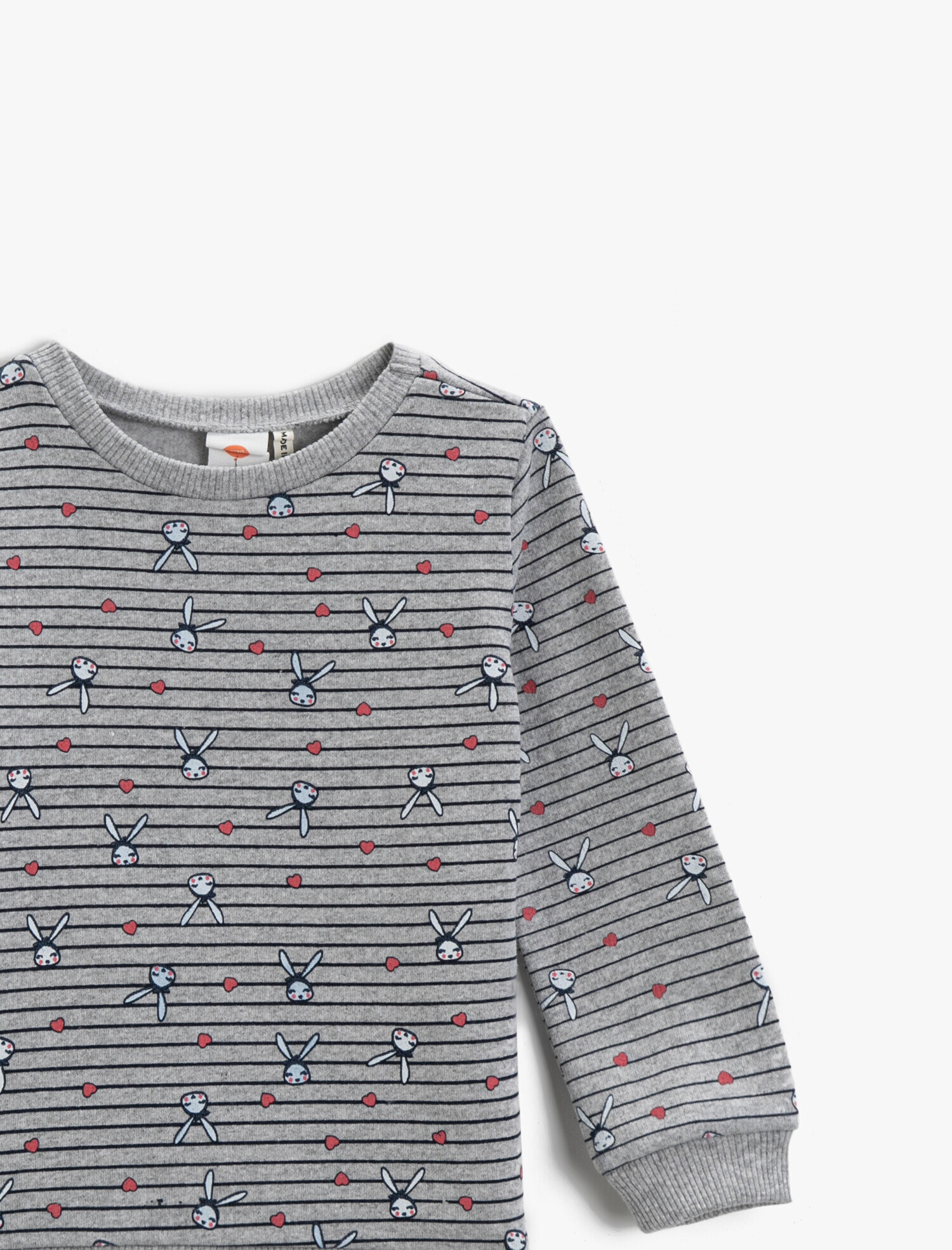  Kız Bebek Tavşan Baskılı Sweatshirt Bisiklet Yaka