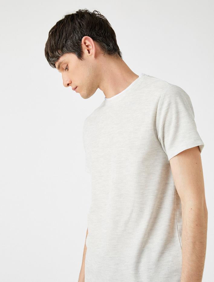  Slim Fit Tişört Bisiklet Yaka Waffle