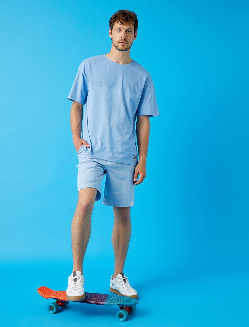 Mavi Erkek Bisiklet Yaka Tişört Pamuklu Oversize 1YAM12386HK | Koton