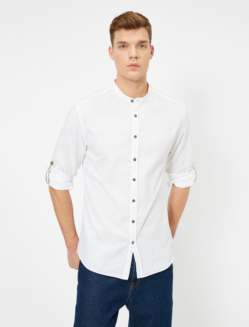   Hakim Yaka Apoletli Pamuklu Slim Fit Gömlek