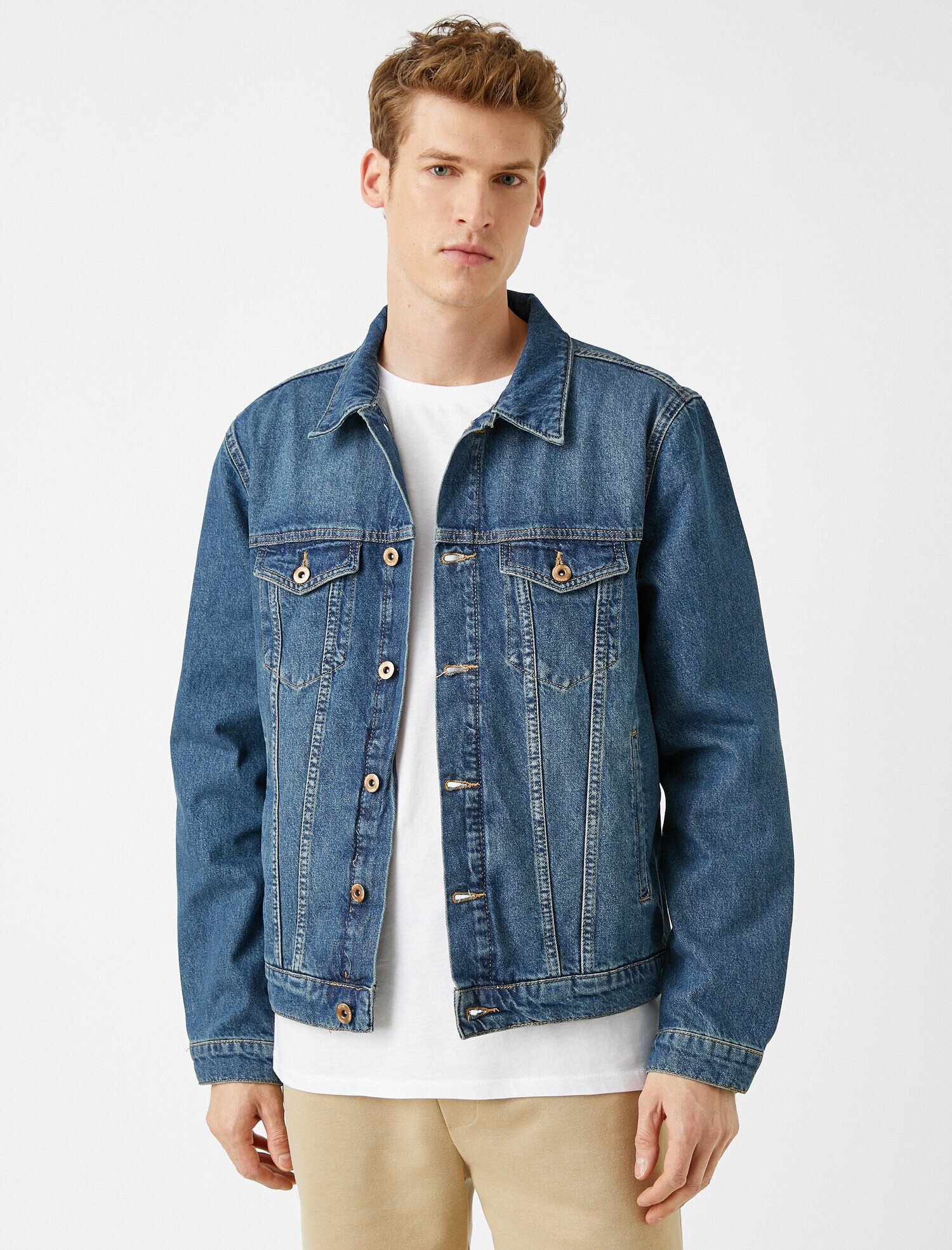   Düğmeli Cep Detaylı %100 Pamuk Jean Ceket