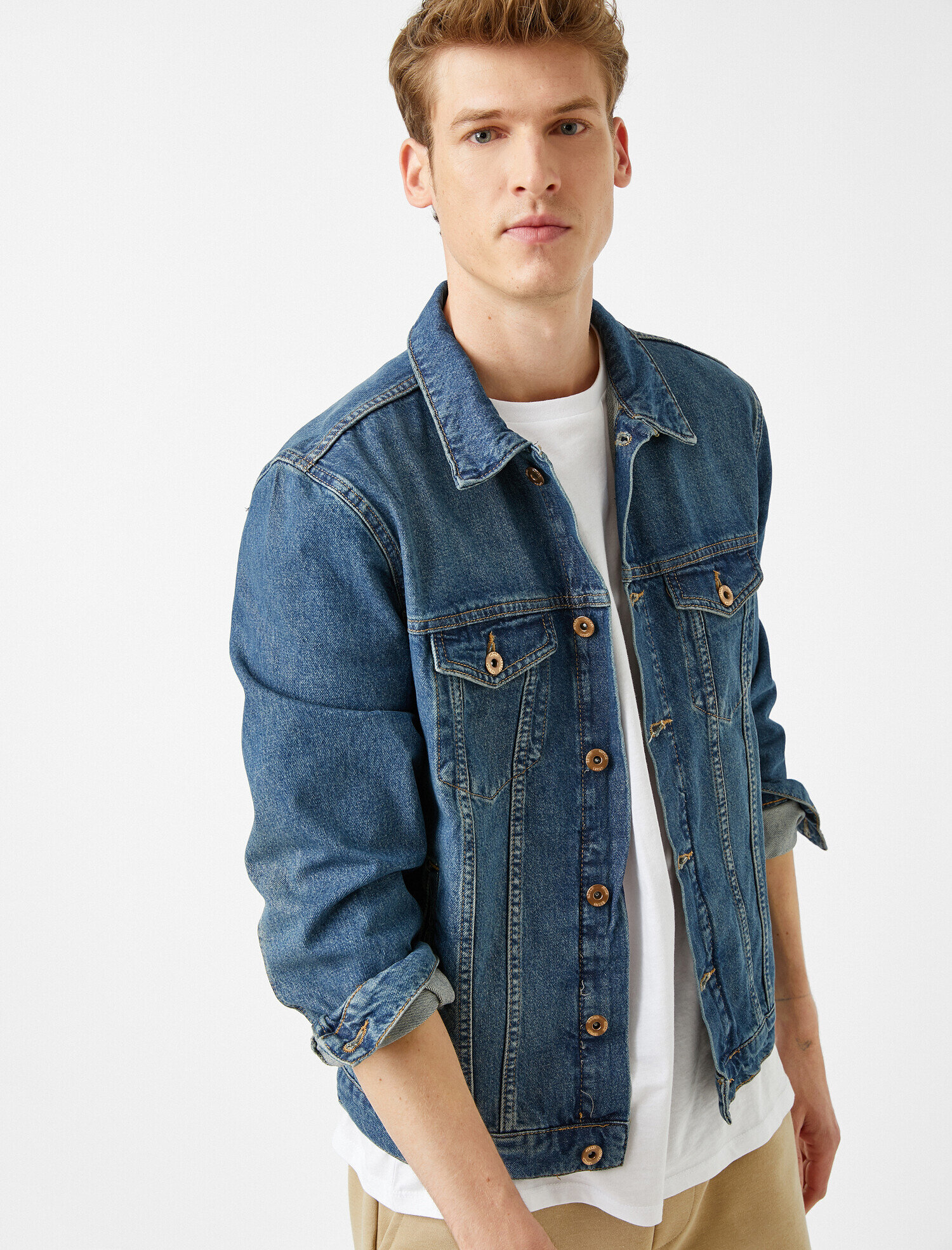   Düğmeli Cep Detaylı %100 Pamuk Jean Ceket