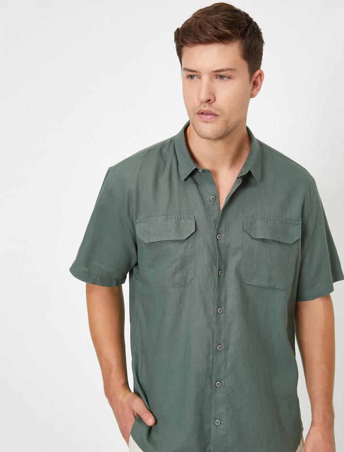 Kapaklı Cepli Kısa Kollu Gömlek
