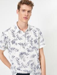 Çiçek Desenli Pamuklu Kısa Kollu Slim Fit Gömlek