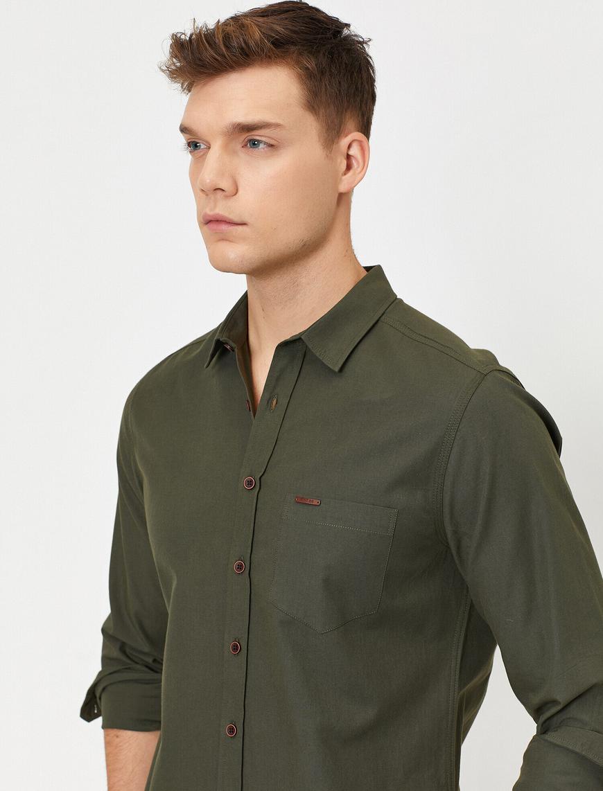   Tek Cepli Uzun Kollu Slim Fit Poplin Gömlek