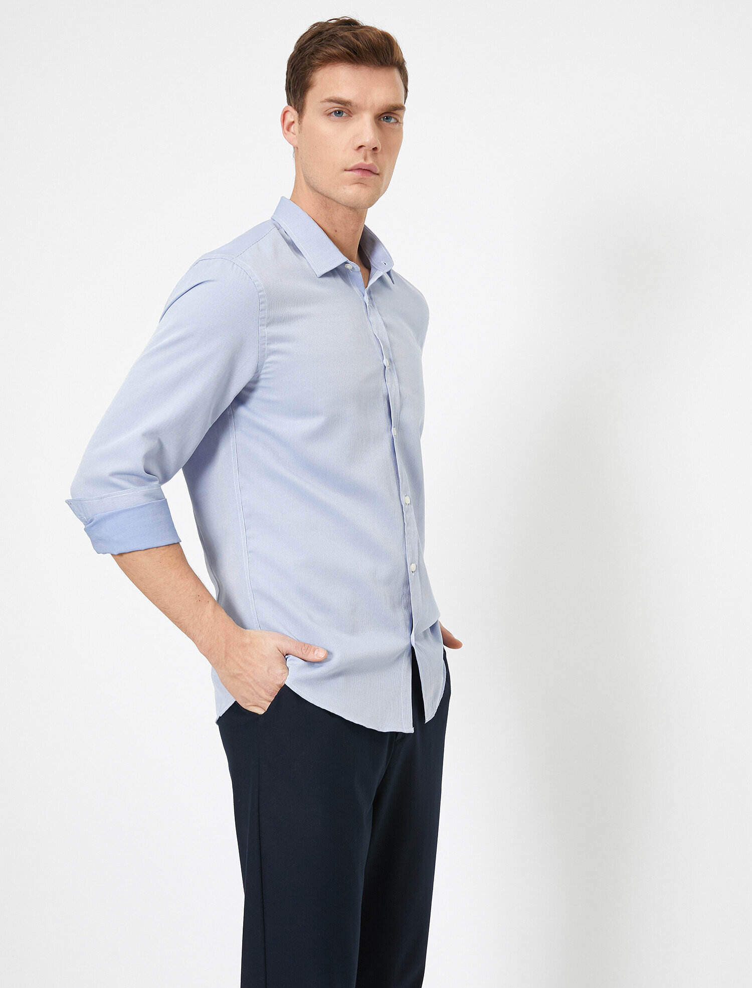   Klasik Yaka Uzun Kollu Slim Fit Smart Gömlek Non Iron