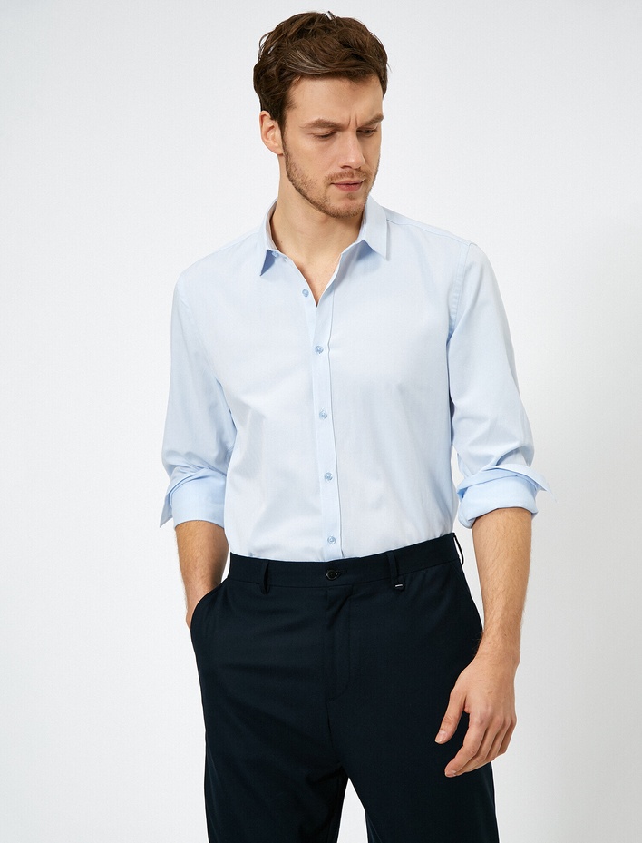  Klasik Yaka Uzun Kollu Slim Fit Smart Gömlek Non Iron