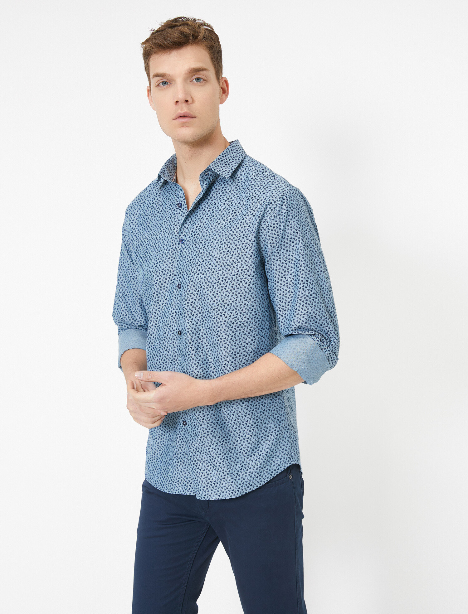   Klasik Yaka Uzun Kollu Desenli Gömlek Non Iron