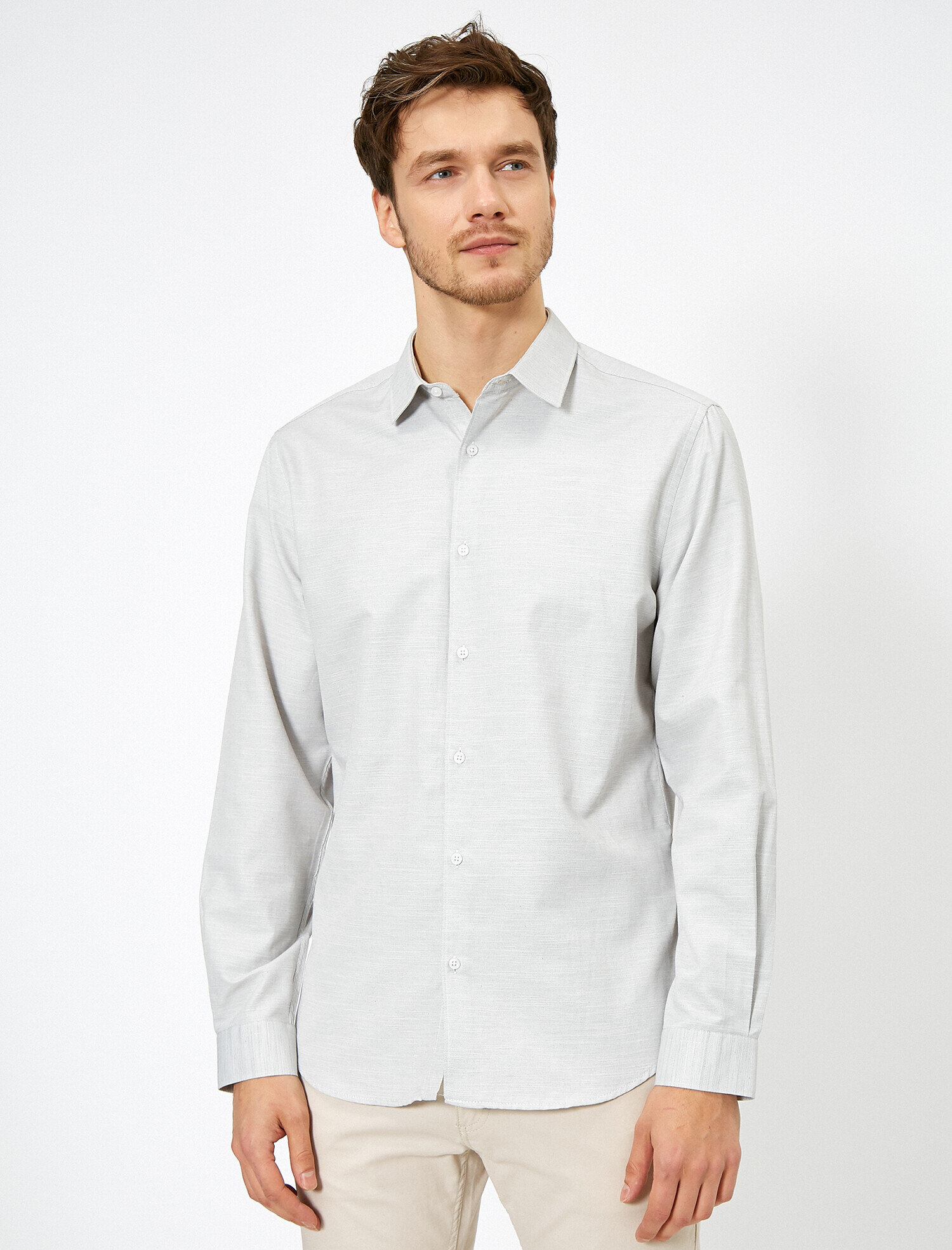   Düğmeli Yaka Uzun Kollu Dar Kesim Smart Gömlek Non Iron