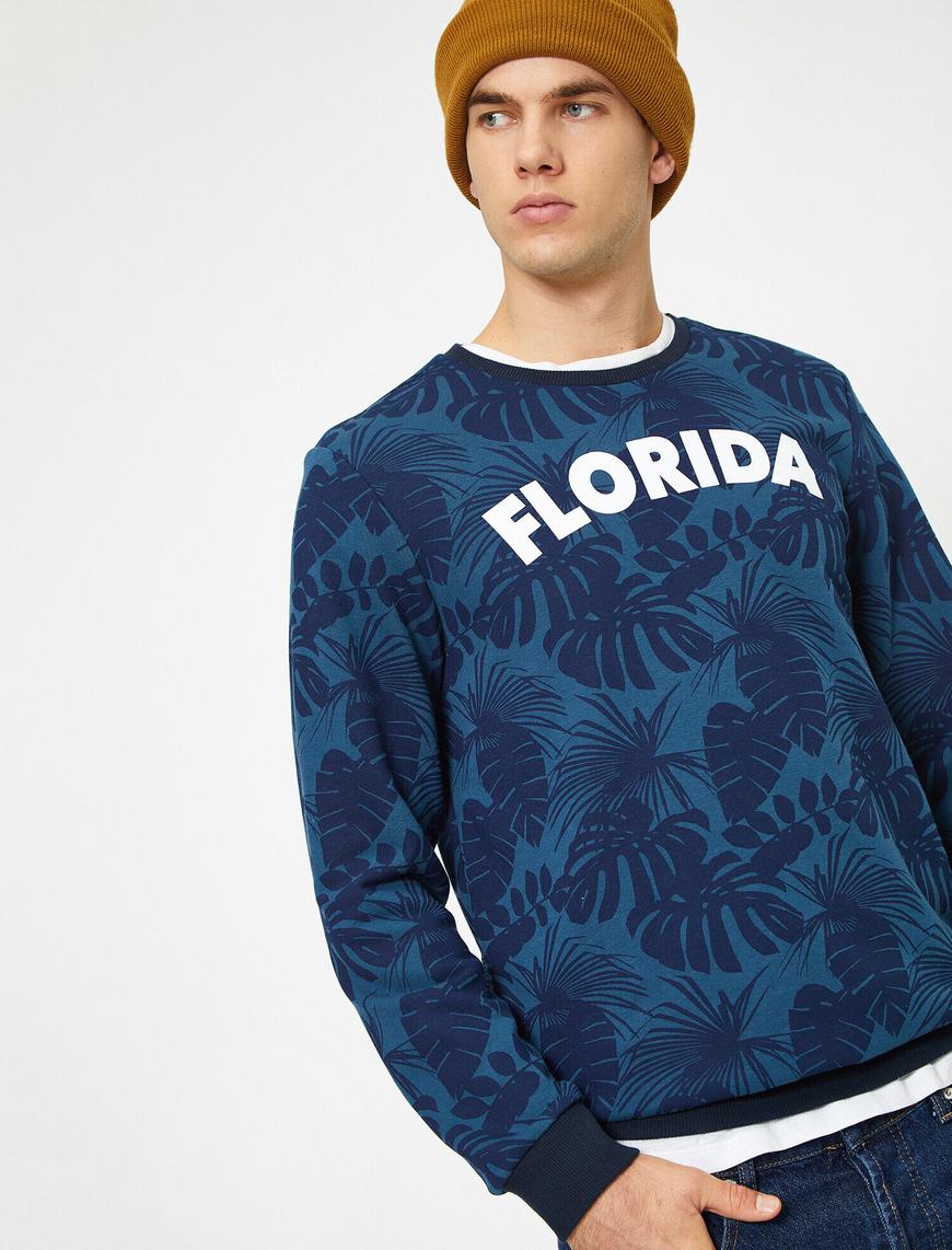   Metraj Desenli Slogan Baskılı Bisiklet Yaka Sweatshirt
