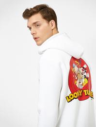Looney Tunes Lisanslı Sırt ve Göğsü Baskılı Kapüşonlu Sweatshirt