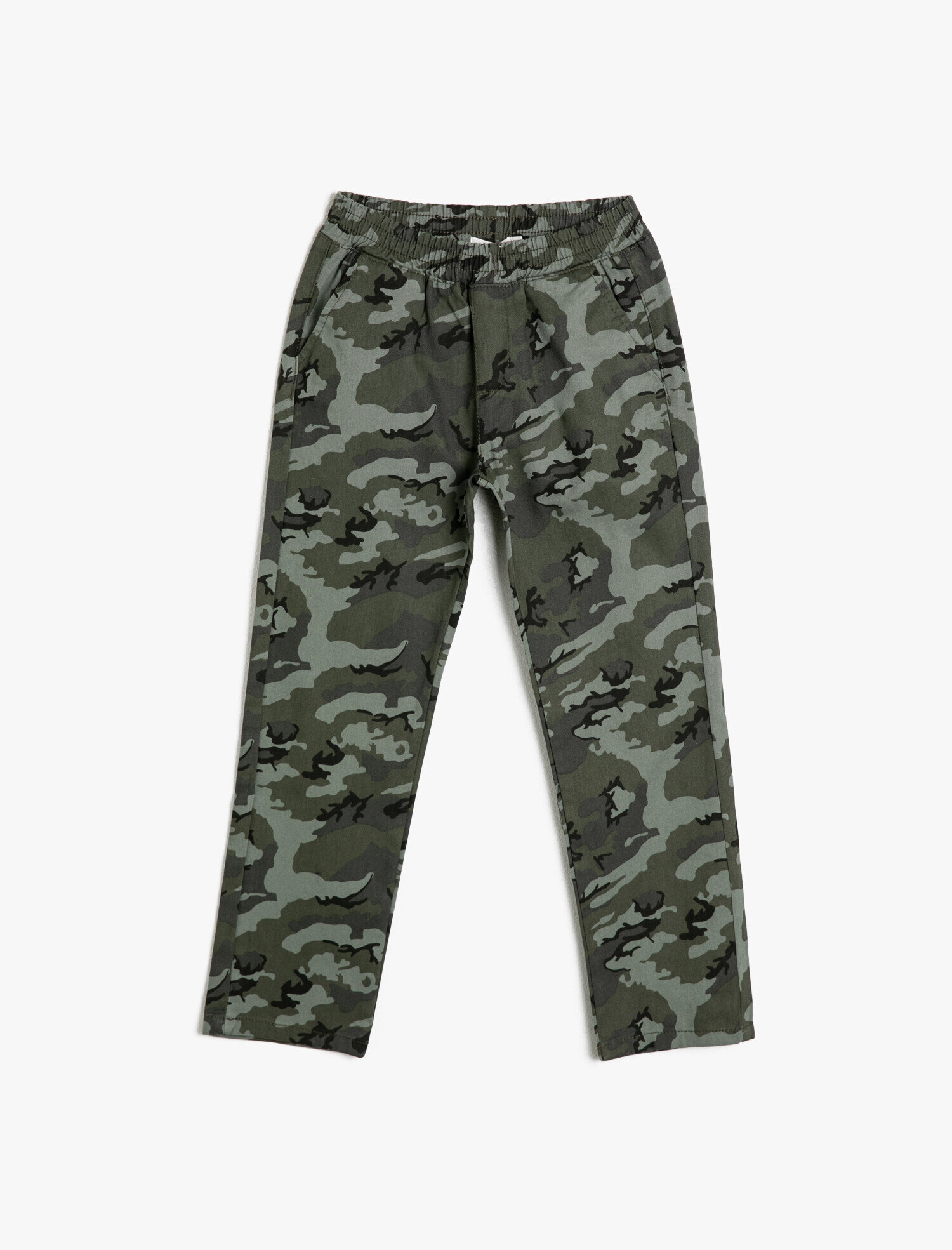  Erkek Çocuk Kamuflaj Desenli Beli Lastikli Pamuklu Pantalon