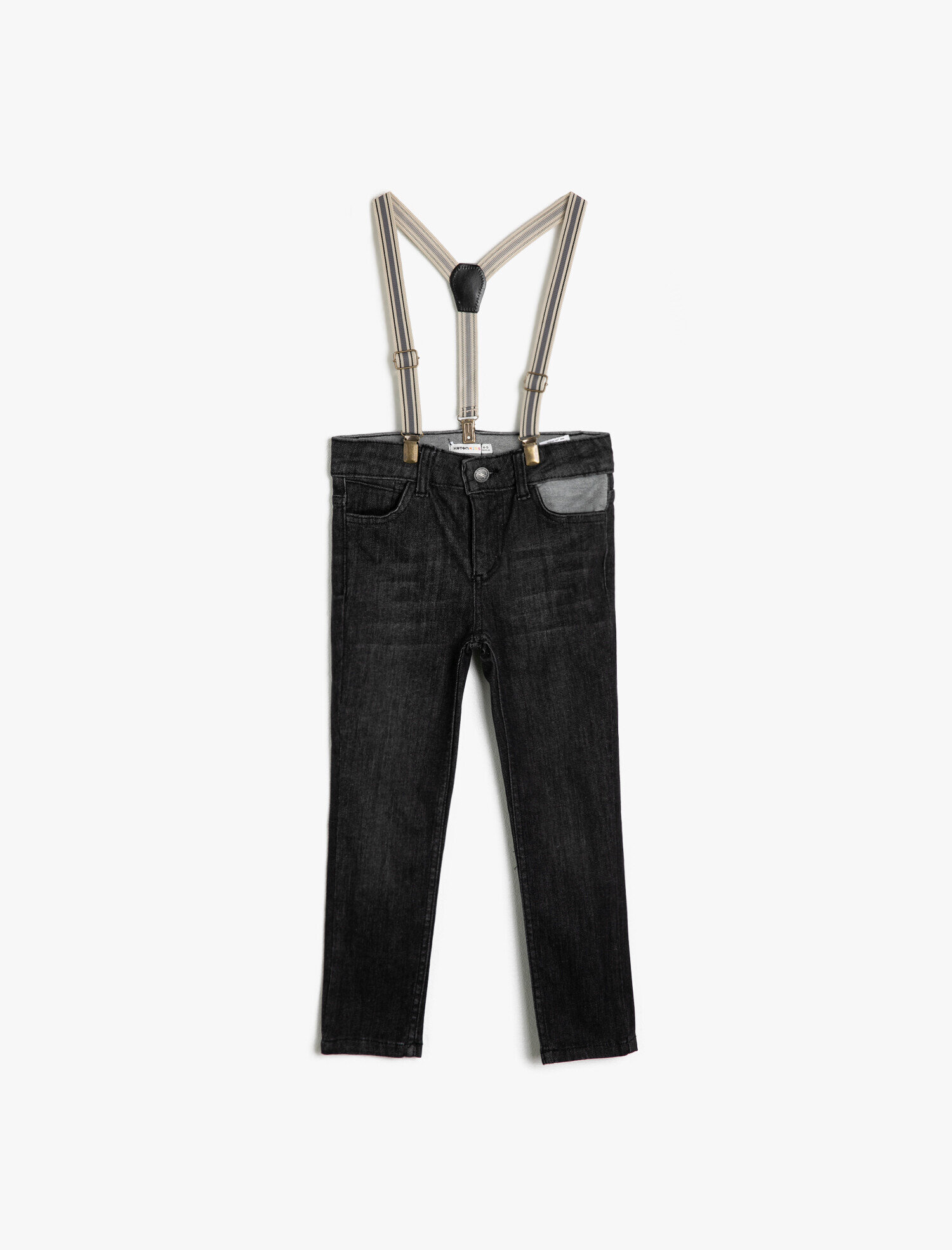  Erkek Çocuk Kot Pantolon Dar Paça Pamuklu Cepli Askılı - Slim Jean