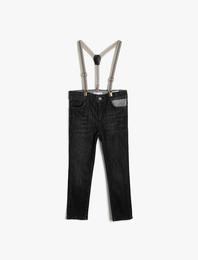 Kot Pantolon Dar Paça Pamuklu Cepli Askılı - Slim Jean